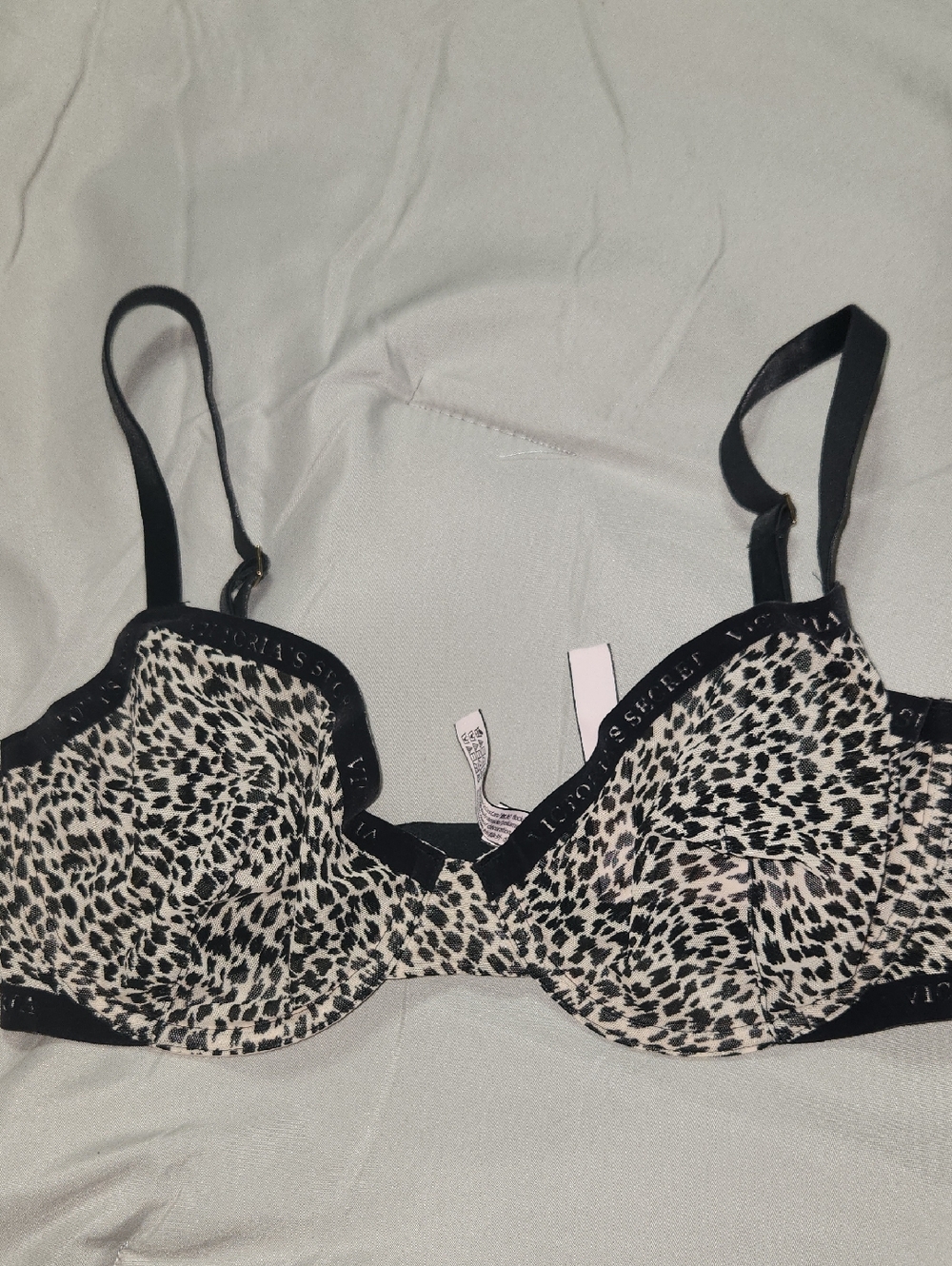 Victoria's Secret Black and Cream Leopard Underwire Bra